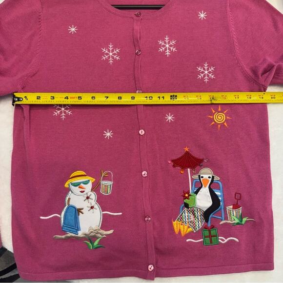 Croft & Barrow Women’s Pink Winter Holiday Button Down Sweater Cardigan Size PXL - Picture 7 of 9